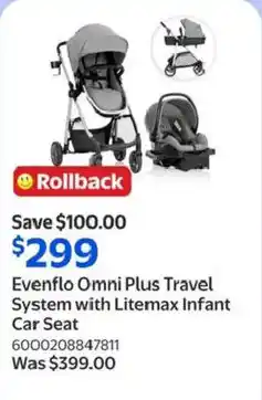 Walmart Evenflo Omni Plus Travel System with Litemax Infant Car Seat offer