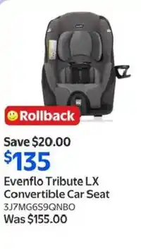Walmart Evenflo Tribute LX Convertible Car Seat offer