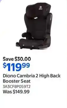 Walmart Diono Cambria 2 High Back Booster Seat offer