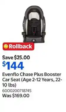 Walmart Evenflo Chase Plus Booster Car Seat offer