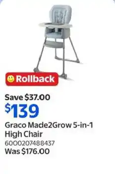 Walmart Graco Made2Grow 5-in-1 High Chair offer