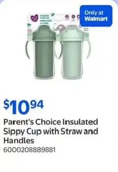 Walmart Parent's choice insulated sippy cup with straw and handles offer