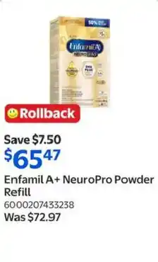 Walmart Enfamil A+ NeuroPro Powder Refill offer