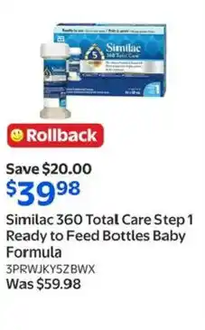 Walmart Similac 360 total care step 1 ready to feed bottles baby formula offer