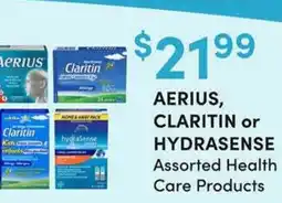 Apple Drugs AERIUS, CLARITIN or HYDRASENSE Assorted Health Care Products offer