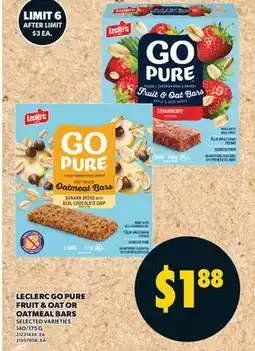 Valu-mart LECLERC GO PURE FRUIT & OATMEAL BARS, 140/175 G offer