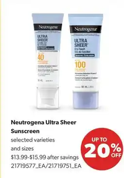 Real Canadian Superstore NEUTROGENA ULTRA SHEER SUNSCREEN offer