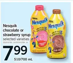 Fortinos NESQUIK CHOCOLATE OR STRAWBERRY SYRUP, 510/700 ML offer