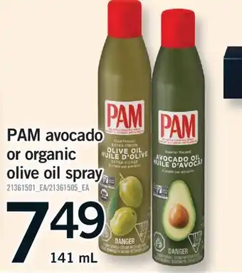 Fortinos PAM AVOCADO OR ORGANIC OLIVE OIL SPRAY offer