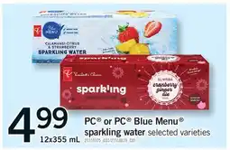 Fortinos PC BLUE MENU SPARKLING WATER offer
