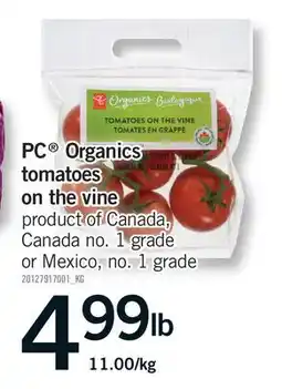 Fortinos PC ORGANICS TOMATOES ON THE VINE offer