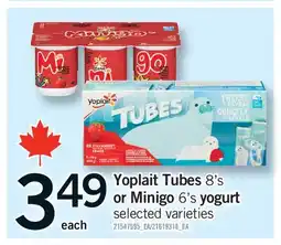 Fortinos YOPLAIT TUBES, 8'S OR MINIGO, 6'S YOGURT offer