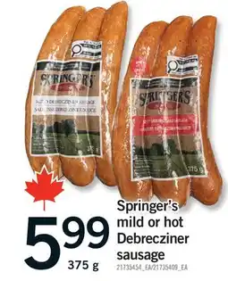 Fortinos SPRINGER'S HOT MILD DEBRECZINER DEBRECZINER SAUSAGE offer