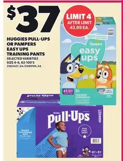 Loblaws HUGGIES PULL-UPS OR PAMPERS EASY UPS TRAINING PANTS, SIZE 4-6, 82-100'S offer