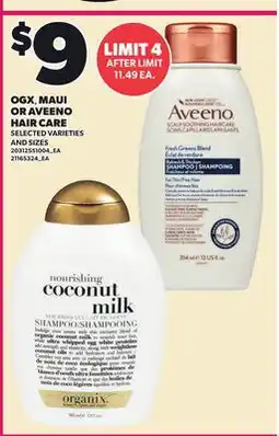 Loblaws OGX, MAUI OR AVEENO HAIR CARE offer