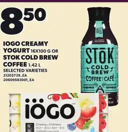 Loblaws IOGO CREAMY YOGURT, 16X100 G OR STOK COLD BREW COFFEE, 1.42 L offer