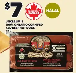 Loblaws UNCLE JIM'S 100% ONTARIO CORN FED ALL-BEEF HOT DOGS offer