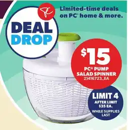 Loblaws PC PUMP SALAD SPINNER offer
