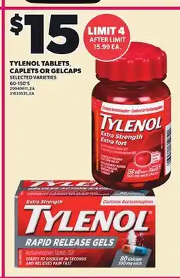Loblaws TYLENOL TABLETS, CAPLETS OR GELCAPS, 60-150'S offer