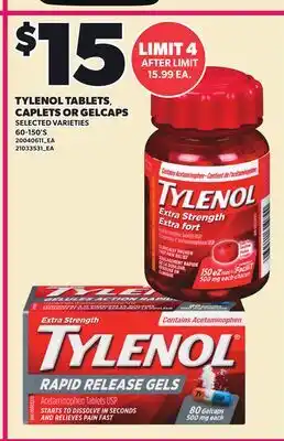 Loblaws TYLENOL TABLETS, CAPLETS OR GELCAPS, 60-150'S offer