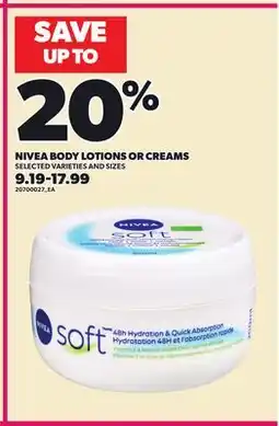 Loblaws NIVEA BODY LOTIONS OR CREAMS offer