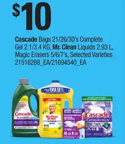 Loblaws CASCADE BAGS 21/26/30'S, COMPLETE GEL 2.1/3.4 KG, MR. CLEAN LIQUIDS 2.93 L OR MAGIC ERASERS 5/6/7'S offer