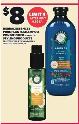 Loblaws HERBAL ESSENCES PURE PLANTS SHAMPOO CONDITIONER, 400 ML STYLING PRODUCTS offer