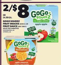 Loblaws GOGO SQUEEZ FRUIT SNACKS, 4X90 G OR FRUIT SAUCE, 360/388 G offer