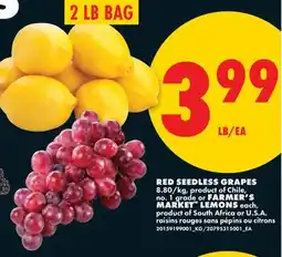 No Frills RED SEEDLESS GRAPES or FARMER'S MARKET LEMONS offer
