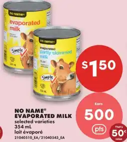 No Frills NO NAME EVAPORATED MILK offer