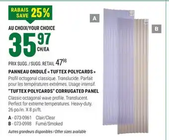 BMR PANNEAU ONDULÉ  TUFTEX POLYCARDS  offer
