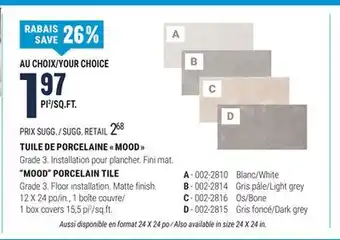 BMR TUILE DE PORCELAINE  MOOD  offer