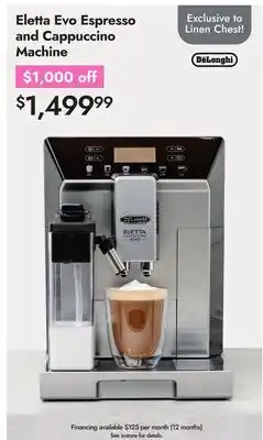Linen Chest Delonghi Eletta Evo Espresso and Cappuccino Machine offer