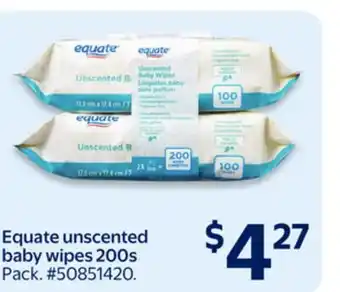 Walmart Equate unscented baby wipes 200s offer