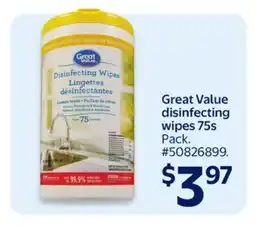 Walmart Great Value disinfecting wipes 75s offer
