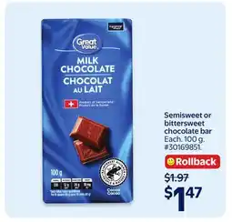 Walmart Semisweet or bittersweet chocolate bar offer