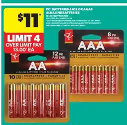 Real Canadian Superstore PC BATTERIES AA12 OR AAA8 ALKALINE BATTERIES offer