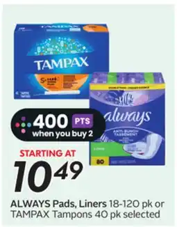 Sobeys ALWAYS Pads, Liners offer