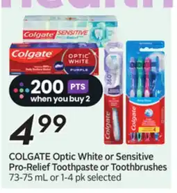 Sobeys COLGATE Optic White or Sensitive Pro-Relief Toothpaste or Toothbrushes offer