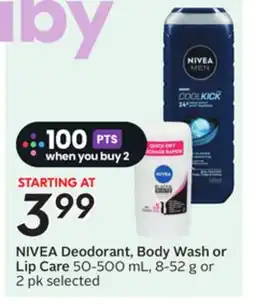 Sobeys NIVEA Deodorant, Body Wash or Lip Care offer