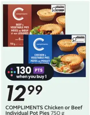Sobeys COMPLIMENTS Chicken or Beef Individual Pot Pies offer