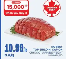 Wholesale Club AA BEEF TOP SIRLOIN, CAP ON offer