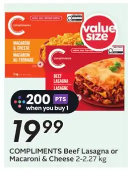 Sobeys COMPLIMENTS Beef Lasagna or Macaroni & Cheese offer
