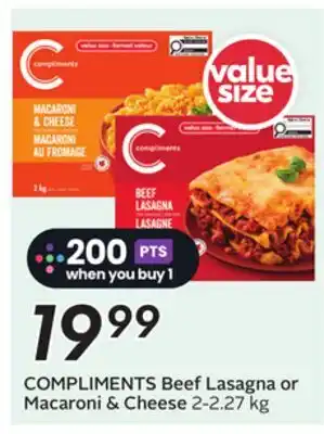 Sobeys COMPLIMENTS Beef Lasagna or Macaroni & Cheese offer
