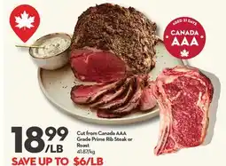 Longo's Cut from Canada AAA Grade Prime Rib Steak or Roast offer