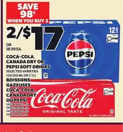 Independent Grocer COCA-COLA, CANADA DRY OR PEPSI SOFT DRINKS, 12X355 ML OR 1/2 L offer