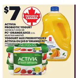 Independent Grocer ACTIVIA PROBIOTIC YOGURT, 12x100 G/1.14 KG OR PC ORANGE JUICE, 2.5 L offer