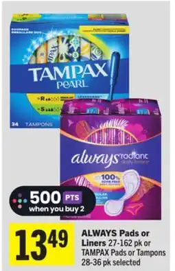Foodland ALWAYS Pads or Liners offer