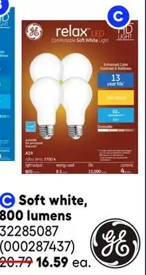RONA GE Relax A19 LED Bulbs in pack off 4 offer