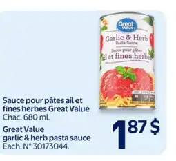 Walmart Great Value garlic & herb pasta sauce offer
